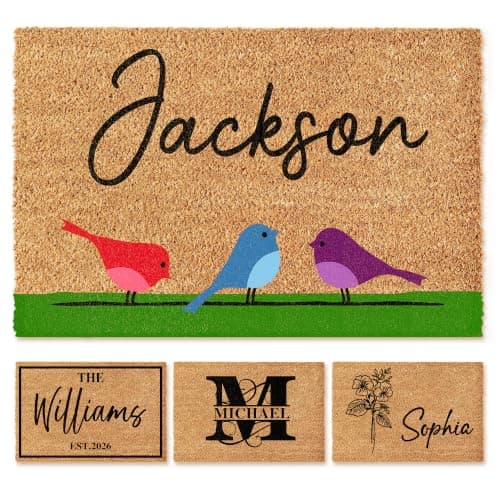 Fincekoom Personalized Natural Coco Coir Door Mat with Heavy Duty Backing Custom Non-Slip Front Door Welcome Mats for Outside Entrance or Porch Entry Housewarming Gift for Home Decor
