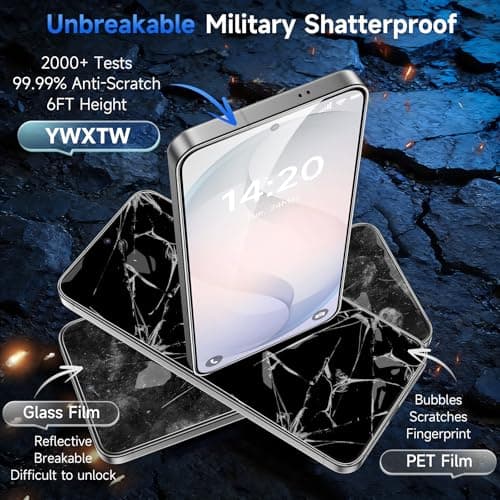 YWXTW Anti Reflective Screen Protector for Samsung Galaxy S26+, [Bubble Free] Anti Glare & EZ Unlock Tempered Glass S26+ Accessories, Case Friendly, 2 Pack - Thumbnail 5