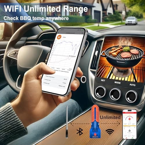 WiFi Bluetooth Wireless Meat Thermometer, Unlimited Range, 7 NIST Certified Accuracy Sensors with Ambient Temp Remote Monitoring for BBQ Grill, Oven, Smoker, Air Fryer (1, Black, Medium) - Thumbnail 2