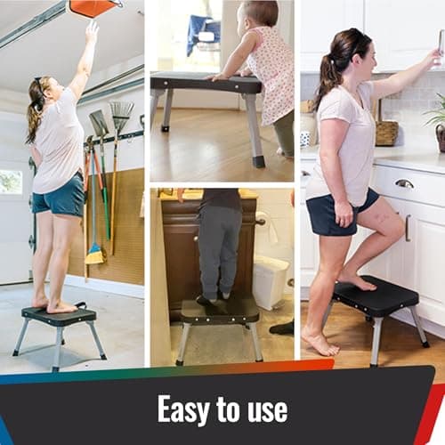STOODER 9" Folding Step Stool, Non-Slip 16x12 Large Platform, Portable Compact Sturdy Step Stool for Kids Adults Seniors at Indoor Outdoor, Durable Steel Frame, 300 lbs Capacity, Black - Thumbnail 2