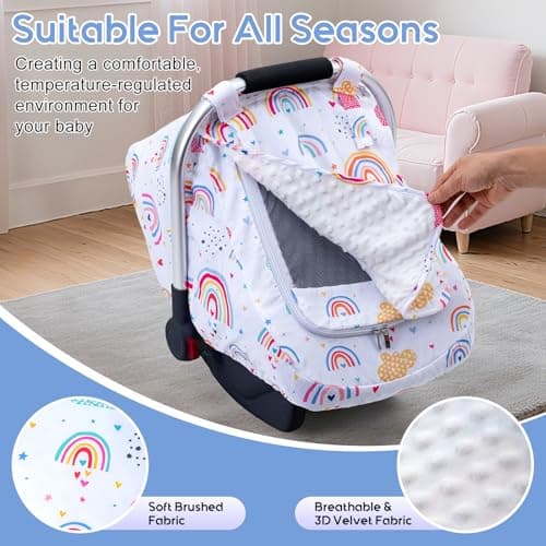 Baby Car Seat Cover for Doona, Infant Car Seat Cover with Privacy Sun Shade & Mesh Window, Breathable Carseat Cover Baby Girls, Protective Baby Carrier Cover for Newborn Shower Gift - Thumbnail 2