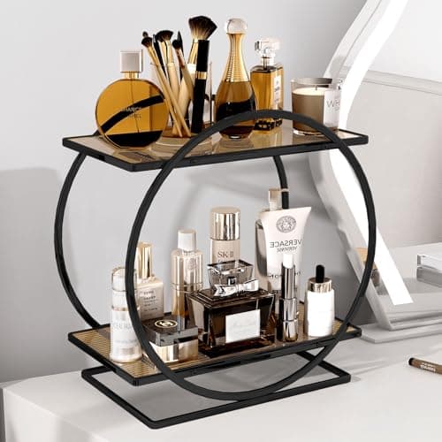 YIWANFW Perfume Organizer for Dresser, Black Bathroom Counter Organizer, 2 Tier Vanity Makeup Organizer, Bathroom Organizer and Storage for Skincare Cosmetic Perfume Display Stand for Bedroom Decor - Image 1