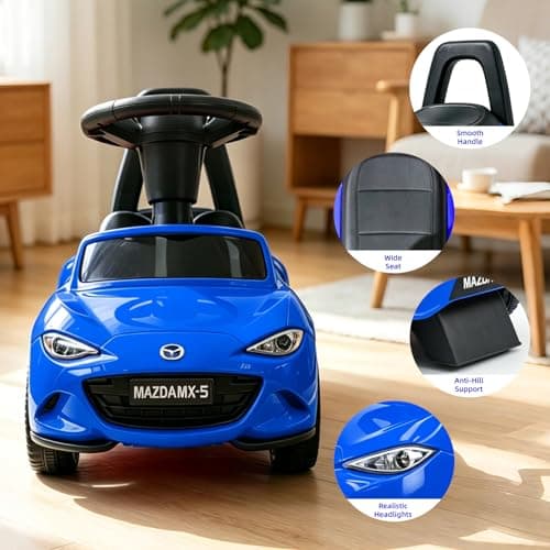 HEIMILI Mazda Licensed Kids Push Car, Toddler Ride On Toy with Anti-Slip Wheels & Safety Bumper Guards, Foot to Floor Toy for Indoor & Outdoor (Blue) - Thumbnail 3