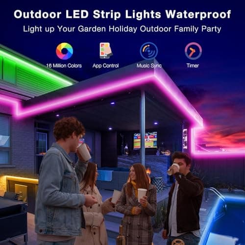 DAYBETTER 100ft Outdoor LED Strip Lights, Waterproof, IP67 Outdoor LED Lights with Remote, Bluetooth APP Control, Color Changing LED Rope Lights for Bedroom, Bathroom, Roof, Balcony, Pool - Thumbnail 4