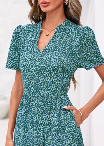KIRUNDO Womens Floral Boho Flowy Maxi Dress, Dark Green Flower, Small - Thumbnail 4