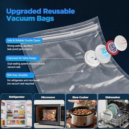 Compact Vacuum Sealer for Food with Visible Tank, Handheld Vacuum Sealer Machine, Includes 30 Reusable Bags, Seal Food 6X Fresh Longer, Wireless & Portable, Suitable for Kitchen and Travel, White - Thumbnail 5