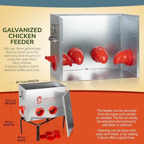 Automatic Chicken Feeder Rat Proof - 40lb 6 Ports Large Capacity Metal Poultry Feeder with Legs and Lids - Galvanized Chicken Feeder for Hen Coop - Thumbnail 2