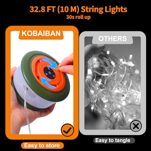 KOBAIBAN Camping String Lights, Rechargeable Tent Lights String with 6 Lighting Modes, 32.8 FT LED Hanging Waterproof Camping Lamp String for Garden, Travel, Decoration Festival Gift (Green Orange) - Thumbnail 5
