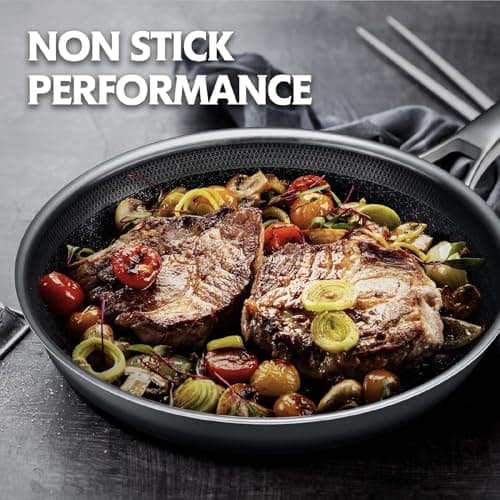 Non Stick Frying Pans Set,Hybrid Pan Set(8+10+12inch) Frying Pans Nonstick for cooking,PFOA Free Induction Cookware Sets,non stick Stainless Steel Skillets,Dishwasher and Oven Safe Kitchen set - Thumbnail 2