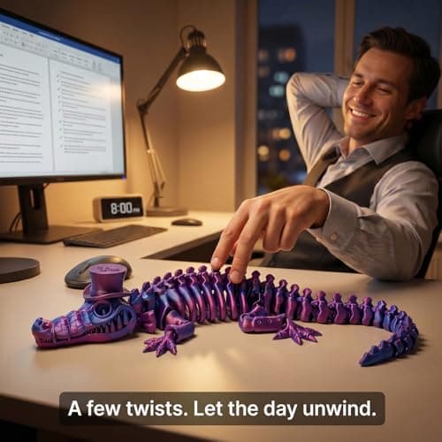 WISWIK 3D-Printed Desk Pet for Office: 32 Articulated Alligator Smooth Touch Twist Stroke Unwind - Help Ease Stress After 3 Hours at the Desk - Gift for Coworkers - Thumbnail 5