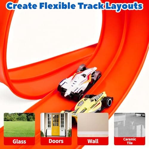 FUTESI Flexible Race Car Track for Kids 15 Ft Flex Tracks Starter Set Compatible with Diecast 1/64th Cars Portable Rolls Up Race Tracks with Strong Suction Cups Birthday Gifts for Boys Girls Ages 3+ - Thumbnail 5