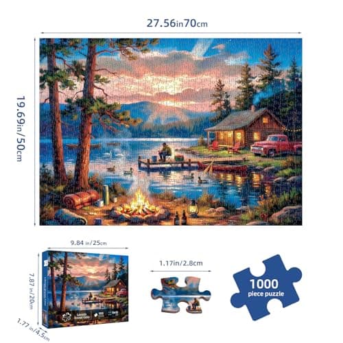 Lakeside Retreat Cabin Puzzles for Adults 1000 Pieces,Impossible Hard Difficult Challenging Jigsaw Puzzles for Adults 1000 Pieces,Puzzle with Letters on Back,Recycled Paper Jigsaw Puzzle(27.6"x19.7") - Thumbnail 4