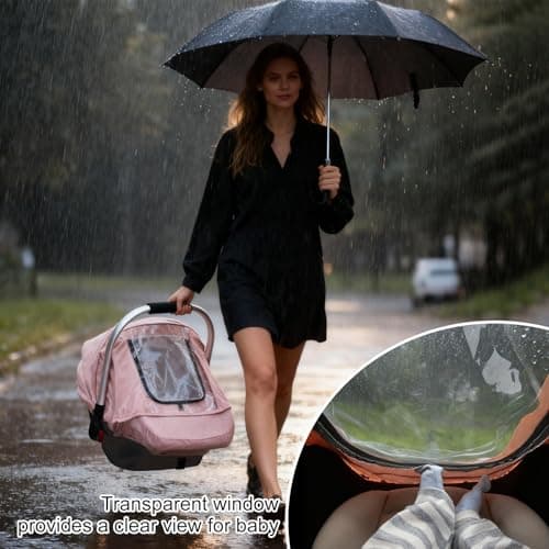 Baby Car Seat Cover, Waterproof Carseat Cover with EVA Transparent Window, Universal Car Seat Rain Cover with Storage Bag, Breathable Baby Carrier Cover for Cold Weather - Thumbnail 5