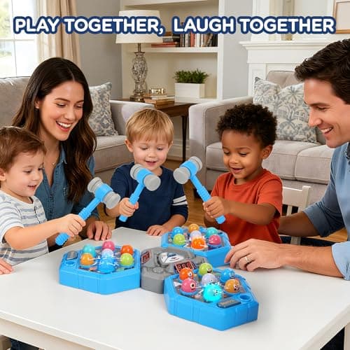 Guffawz 3-Player Whack Game Toy Mole with Lights & Sounds, 3Modes&7Speed Levels, LED Scoreboard, Interactive Hammer Toy, Educational Pounding Game for Kids Ages 3-10, Gifts for Boys & Girls - Thumbnail 6