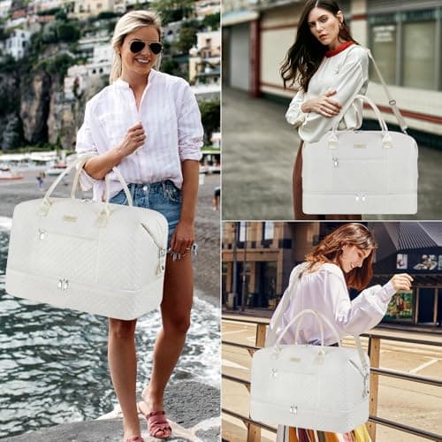 Weekender Bag for Women Travel Duffel Bag - Carry On Overnight Bag with Shoe Compartment Large Nylon Duffle Tote Bag 21.5" with Toiletry Bag for Traveling Business Weekend Trip 3Pcs Set - Thumbnail 6