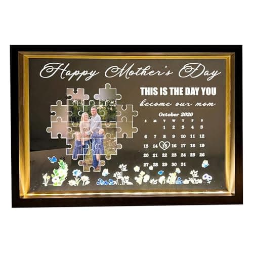 CraffBase This is The Day You Become A Mom Light Frame Personalized Family Photo Picture Frame Light Box LED Night Light for Mom Grandma Mother's Day Birthday