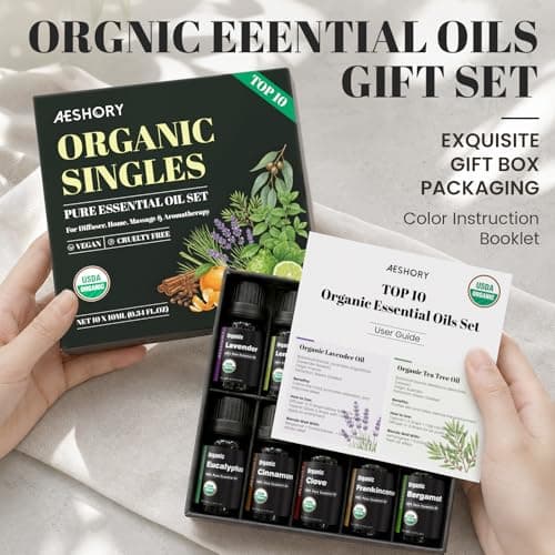Organic Essential Oils Gift Set, Top 10x10ML-100% Pure Natural Aromatherapy for Diffusers, Humidifiers, Candle Making, Peppermint, Tea Tree, Lavender, Frankincense, Lemongrass, Eucalyptus & More - Thumbnail 3
