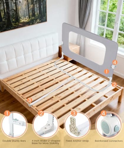 FUNEEK Bed Rail for Toddlers, 59" L Swing Down Crib Rail, Bed Guard Rail for King Size Beds, Twin, Full, Queen,with Reinforced Anchor Safety System - Thumbnail 5