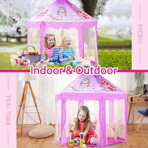 Monobeach Princess Tent Girls Unicorn Large Playhouse Kids Castle Play Tent with Star Lights Gift Toy for Children Indoor and Outdoor Games, 55'' x 53'' (DxH) - Thumbnail 6