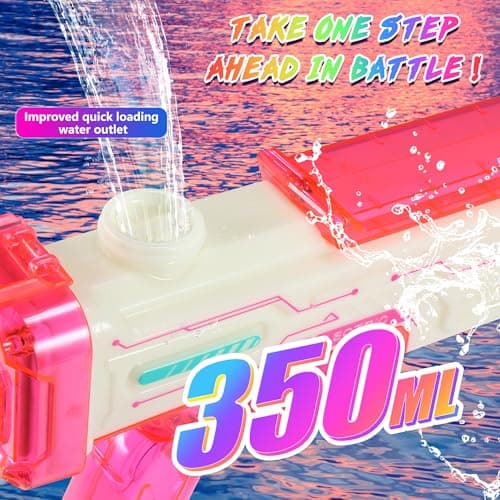 Electric Squirt Gun for Adults Kids, Pink Water Gun Long Range with Spray Sounds and LED Lights, Rechargeable Battery Water Blaster Outdoor Summer Toys for Beach Pool Game, Up to 25 FT Range - Thumbnail 4