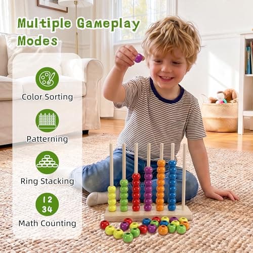 GOTHINK Color Stack Challenge for Kids & Adults – A Fast-Paced Color Matching Ring Stacking Puzzle Game for Fun Parties and Family Game Night. Includes Stack Racks, 60 Rings - Thumbnail 5