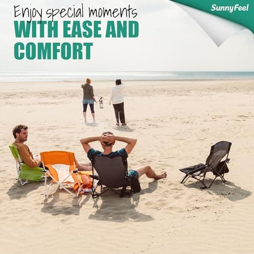 SUNNYFEEL Folding Low Camping Beach Chair 2 Pack, Lightweight Portable Lawn Chair with Mesh Back, Cup Holder for Outdoor/Travel/Picnic/Concert, Foldable Camp Backpack Chair with Carry Bag - Thumbnail 5