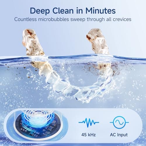 HouseSapp Ultrasonic Retainer Cleaner Machine - 45kHz Dental Clean Pod with 6 Cleaning Lights for Denture, Toothbrush Head, Aligner, Night/Mouth Guard, Jewelry, Ultra Sonic Cleaner with Lifting Tray - Thumbnail 2