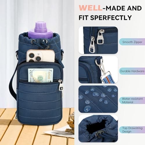 YIQUN Water Bottle Holder with Strap, Water Bottle Carrier Bag with Phone Pocket 32oz 40oz Insulated Water Bottle Holder for Walking, Hiking - Thumbnail 6