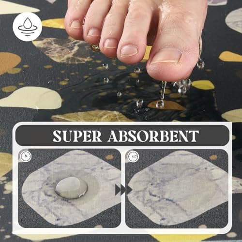 MontVoo -Bath Mat-Non Slip Thin Bathroom Rugs Fit Under Door- Quick Dry Absorbent Faux Suede Surface Grey Bathroom Floor Mats-Shower Rug for in Front of Bathtub Shower Black & Multi Color 16x24 - Thumbnail 3