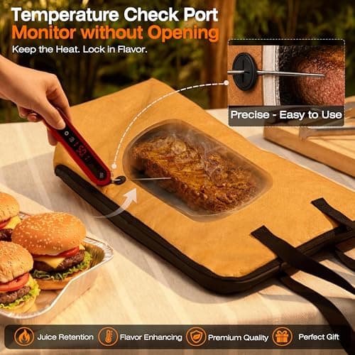 BBQ Blanket for Resting Meat with Thermometer Probe Port - Insulated Meat Resting Bag for Brisket, Pork Shoulder, Turkey - Heavy Duty Meat Resting Bag, Father's Day Birthday Gift for Men Dad Husband - Thumbnail 3