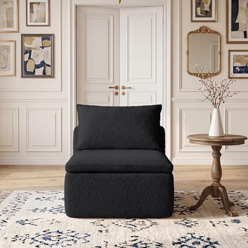 Boneless Sofa Couch Seat Set, Plush Sofa with Deep Seat & Support Pillow Armless Corner Chair Modular Sectional with Layered Cushion for Living Room Bedroom, Office (Black, 29.53"Middle of 2 Set) - Thumbnail 3