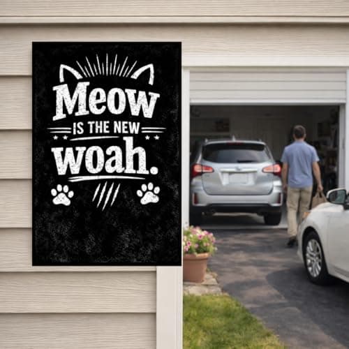 Meow Is the New Woah Vintage Tin Sign Funny Cat Wall Decor Retro Pet Humor Metal Plaque Black White Typography Gift for Cat Lovers Home Wall 8x12 Inch Pre Drilled Holes - Thumbnail 2