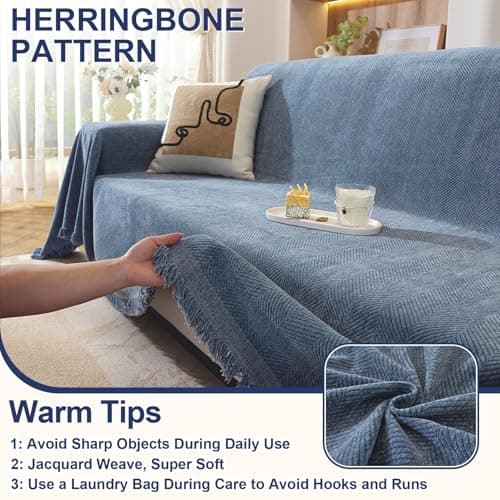 OstepDecor Sectional Couch Covers 2 Pieces, L Shaped Couch Cover Blanket, Sectional Sofa Cover Washable, Chaise Lounge Sofa Slipcovers Pet Furniture Protector for Dogs (71"x118"+71"x118", Blue) - Thumbnail 6