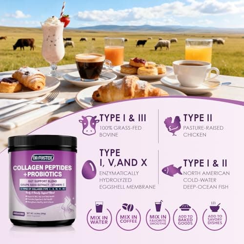 DRFOSTER Collagen Peptides Powder with Probiotics - Hydrolyzed Collagen Type I II III V X with Antioxidant Blend - Multi Collagen for Women Support Skin Hair Nail Joints & Gut, 35 Servings, Non-GMO - Thumbnail 6