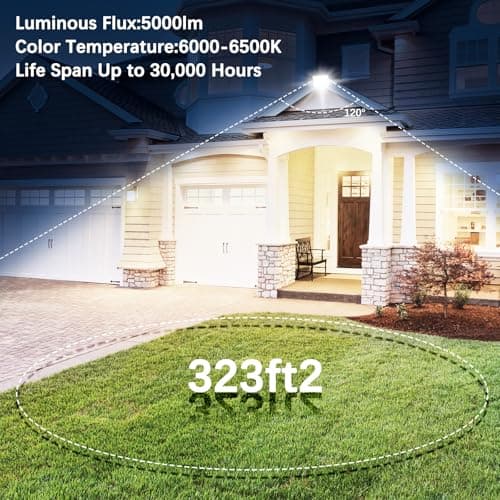 Paideste 50W Flood Light Outdoor: 2 Pack 5000LM Bright LED Plug-in Flood Light, IP66 Waterproof, 100-265V, 6500K Daylight White, Plug-and-Play, Heat Dissipation, Ideal for Yard, Garage, Stadium - Thumbnail 2