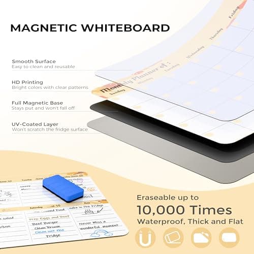 MARSROCK Refrigerator Calendar Magnetic, 16.3x11.7” (4-Pack) – Weekly & Monthly Planner, Chore Chart, Grocery/to-Do List for Fridge, Includes 8 Markers, 6 Magnets & 1 Eraser for Kitchen, Yellow - Thumbnail 2