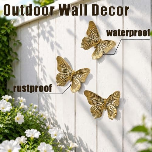GUSFREUD 3D Butterfly Wall Decor Set – Resin Wall Decorations for Living Room, Bedroom, Garden, Yard, Outdoor and Gallery Walls - Antique Copper - Set of 6 - Thumbnail 5