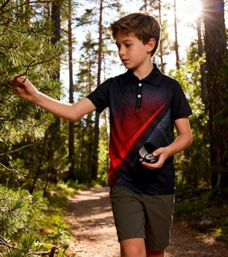uideazone Boy's Polo Shirts Dry Fit Golf Shirt Short Sleeve Black Red Summer Sport Polo School Uniform Size 9-10 - Thumbnail 4