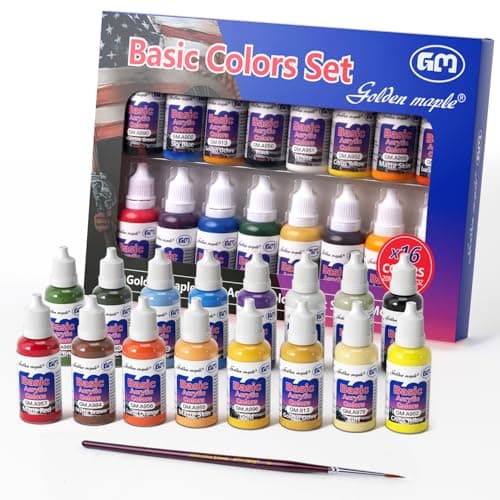 Basic Color Miniature Paints Set - 16 x 20ml Basic Colors Miniature Painting Kit, with 1PC Kolinsky Sable Paintbrush, Acrylic Model Paint Set for Miniature Painting