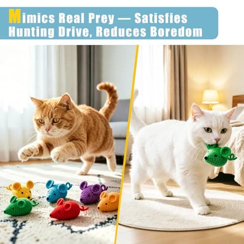 Retro Shaw Catnip Toys Crochet Mouse 6 Pcs - 100% Natural Catnip & Silvervine Blend Yarn Cat Nip Mice, Durable Hand-Knitted Teething Chew Toy for Indoor Cats & Kittens, Interactive Play & Dental Care - Thumbnail 5