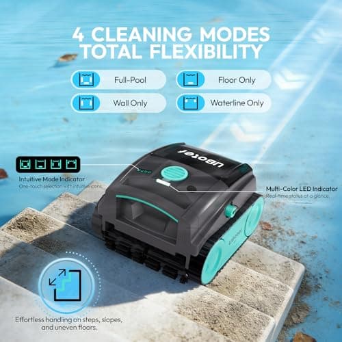 Pool Vacuum, UBoter S10 Cordless Robotic Pool Cleaner, Automatic Pool Vacuum for Inground & Above Ground Pools to 1290 Sq.Ft, Floor Wall Waterline Step Cleaning, 150 M Runtime, Auto Parking, Smart App - Thumbnail 4
