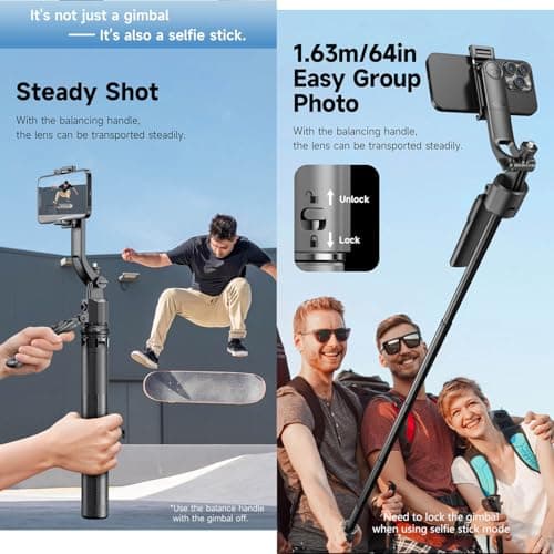 Auto-Face Tracking 4-Leg Stand, Selfie Stick with Detachable Phone Stand, Smooth Motion Shots, 360°Rotation & 63’’ Extendable, Remote Control & Universal 1/4" Screw for TikTok Vlog Video Recording - Thumbnail 5