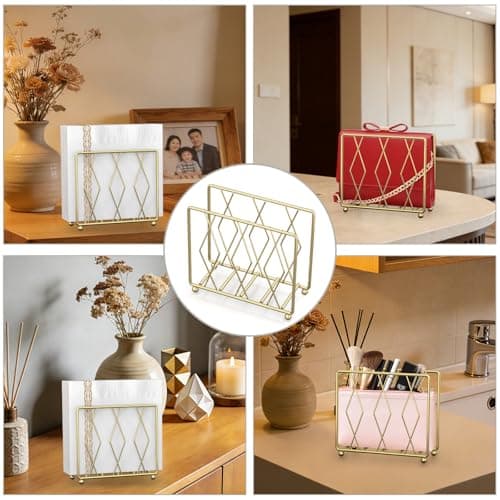 LWSFF Gold Napkin Holder for Table, Modern Metal Upright Paper Napkin Holder for Kitchen Countertop, Small Standing Cocktail Napkin Holder for Dining Table, Coffee Bar, RV and Party Decor（Small, Gold) - Thumbnail 5