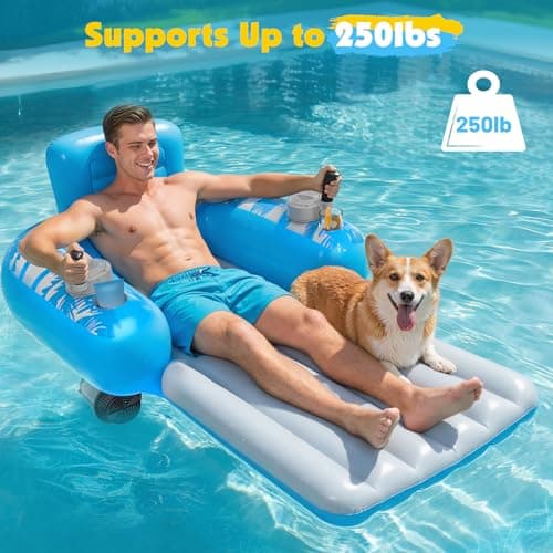 HopeRock Inflatable Motorized Pool Floats for Adults - Rechargeable Pool Lounger with Dual Motors & 2 Storage Compartments, Electric Water Lounger Float, Pool Raft Holds up to250lb, Pool Toys Adults - Thumbnail 5