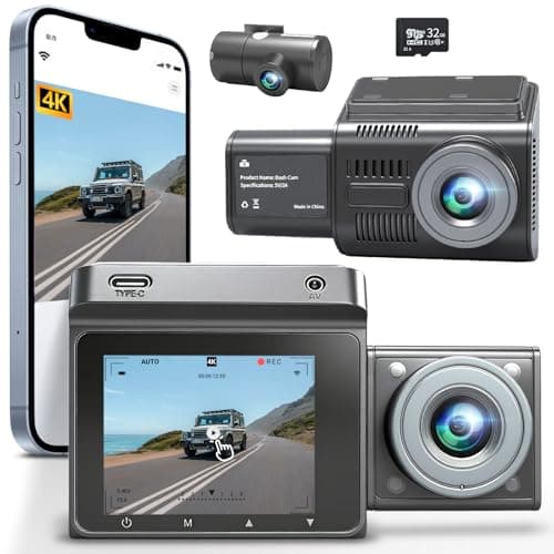 IKFDGB 4K Dual Dash Cam with GPS & Wi-Fi Front Rear+Interior Camera Loop Recording, Parking Mode, G-Sensor 3.2" IPS Screen 32GB Free SD Card App Control & Real-Time Playback Compatible with Most Cars - Image 1