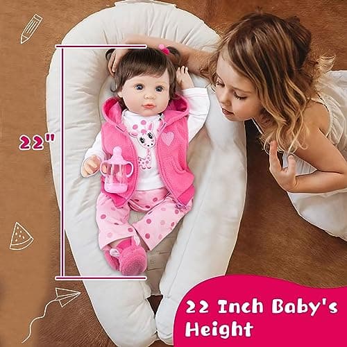 Milidool Lifelike Reborn Baby Dolls Girl, 22 inch Realistic Silicone Baby Doll Weighted Soft Body Baby Doll Real Life Baby Dolls with Accessories for 3+ Year Old Girls Gifts, Pretend Play, Collection - Thumbnail 4