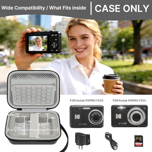 Comecase Hard Camera Case for KODAK PIXPRO FZ55 FZ45, Shockproof Digital Camera Bag with Accessory Mesh Pocket, Small Vlogging Camera Case, Portable Travel Carrying Pouch for All Ages, Black - Thumbnail 2