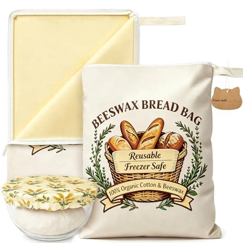 Beeswax Bread Bags with Zipper Seal – Extra Large 13"x17", Reusable, Breathable Cotton Linen Sourdough Bags, 2 Packs XL Bread Bags, with 1pcs Bowl Cover, 6pcs Paper String Tags - Image 1