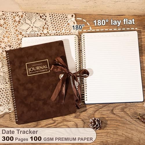 FLYING EAGLE 300 Pages Thick Spiral Notebook Journaling Notebooks Vintage Velvet Journal for Women Men A4 Lined Journals for Writing with Gift Box, 8.5 x 11in, Brown - Thumbnail 6