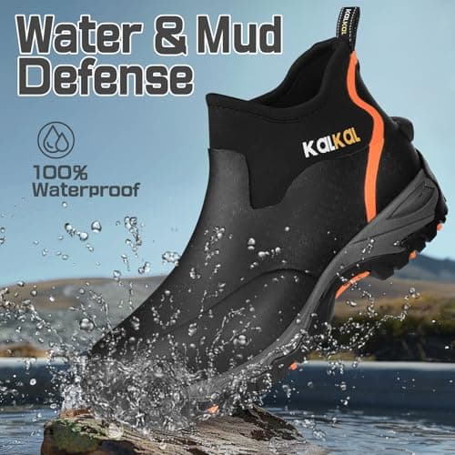 Kalkal Men's Rubber Boots, Waterproof Ankle Rain Boots, Insulated Working Booties with Comfortable Sports Sole, Outdoor Mud Boots for Yard Chore (Black,Size9) - Thumbnail 6